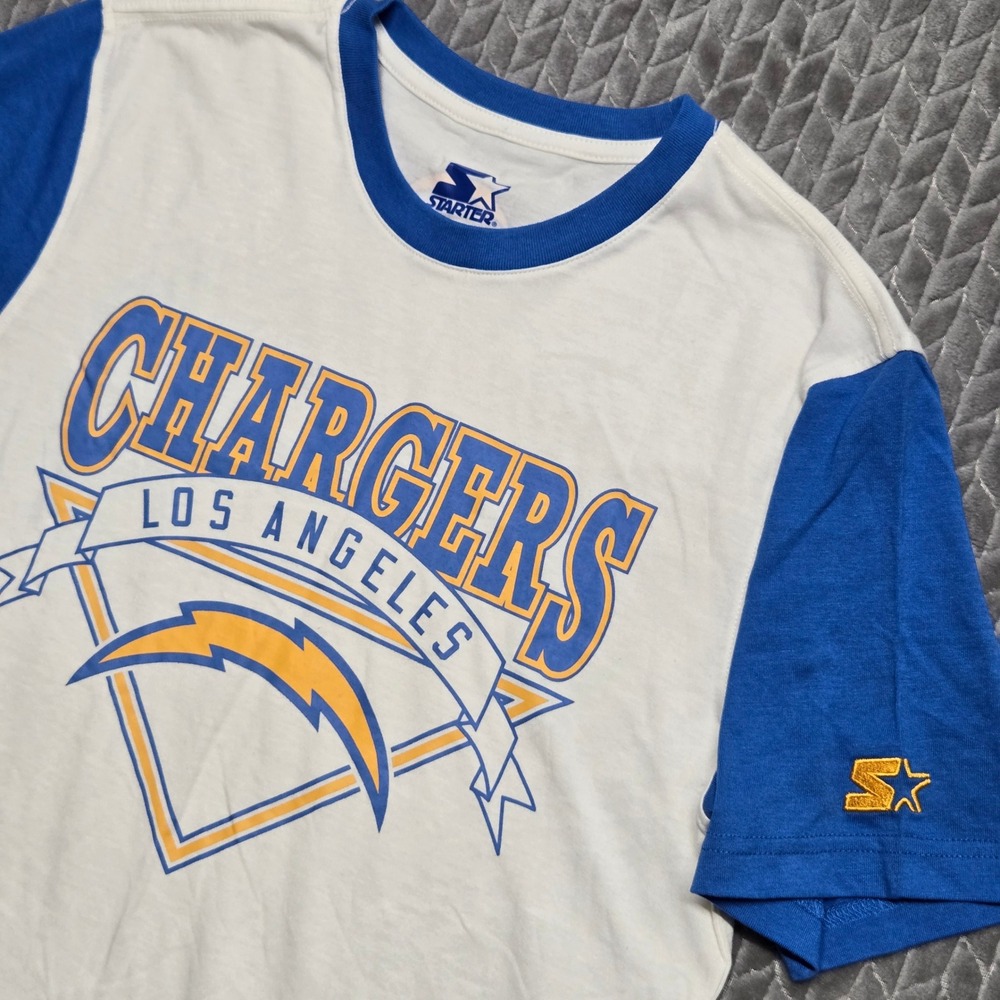 Starter Los Angeles Chargers Mens Small White Blue Colorblock Graphic T-Shirt